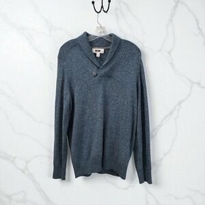Joseph Abboud‎ Mens Sweater Large Blue Wool Blend Shawl Collar Knit Pullover